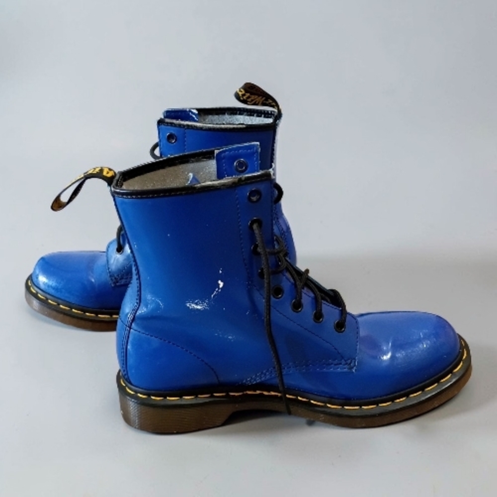 Dr. Martens Blue Leather 8-Eye Lace-Up Combat Boots - Picture 2 of 7
